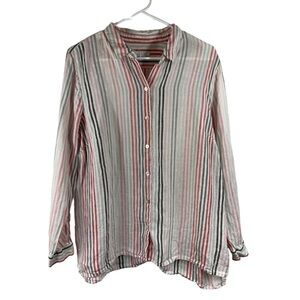J.Jill Love Linen Size Large Petite Essential‎ Shirt Colorful Striped 100% Linen